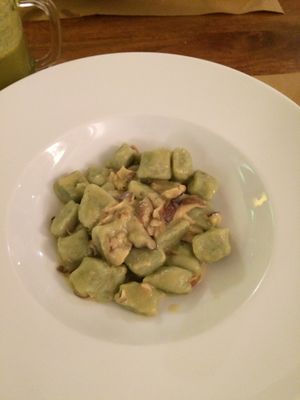 Mushroom gnocchi, lightest gnocchi I've ever eaten, truly beautiful taste and texture. at Compost in Mallorca