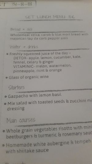 Lunch menue at Compost in Mallorca