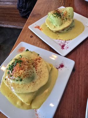 1/2 Benedict - with polenta and with English muffin at Epif in Portland
