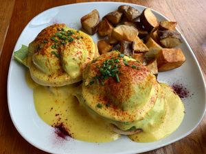 Benedict on english muffin at Epif in Portland