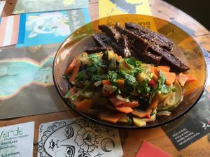 sauteed vegetables & seitan💗 at Kome Vegan in Valparaiso