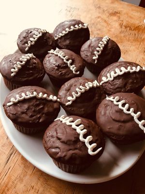 chocolate muffins filled with chantilly and covered with semi-sweet chocolate   at Kome Vegan in Valparaiso