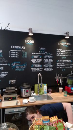 Menu board, lots of vegan options. at Moon & Hare in Edinburgh