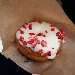 White Chocolate & Strawberry Donut at Brammibal's Donuts - Maybachufer in Berlin
