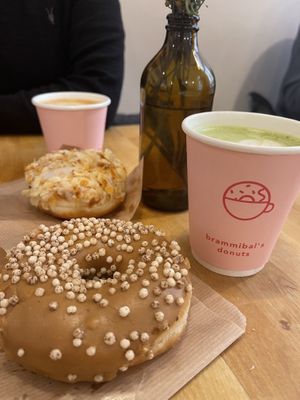 Top: Almond + vanilla cream. Bottom: coffee flavour   at Brammibal's Donuts - Maybachufer in Berlin
