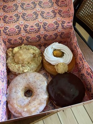 Apple crumble, peaches and cream, boston crème, lemon poppyseed   at Brammibal's Donuts - Maybachufer in Berlin