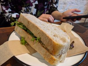 huge hummus sandwich, very tasty not dry at Brammibal's Donuts - Maybachufer in Berlin