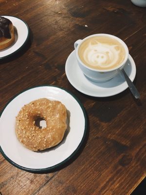 Salted Caramel Hazelnut donut + coffee at Brammibal's Donuts - Maybachufer in Berlin