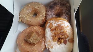 4 flavours in a box for 9€ at Brammibal's Donuts - Maybachufer in Berlin