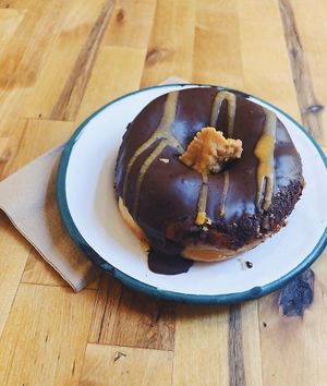 Chocolate peanut fudge donut  at Brammibal's Donuts - Maybachufer in Berlin