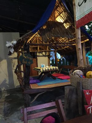 One of the places to sit inside.  at Mayomwhan Nat's Kitchen in Koh Lanta