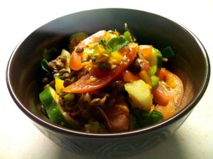 The Bush Doctor Salad
with
Dry Fried Lentils in Garam Masala at The Green Lime Eco-Cafe and Juice Bar in Bridgetown
