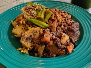 I forgot to note the menu description but you get the idea. Beneath the avocado is a Bush Doctor Salad! at The Green Lime Eco-Cafe and Juice Bar in Bridgetown