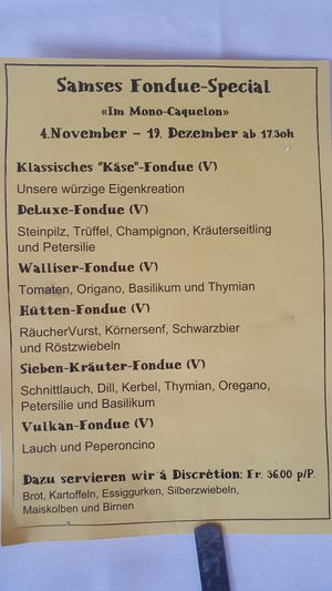 Menu at Samses in Zurich