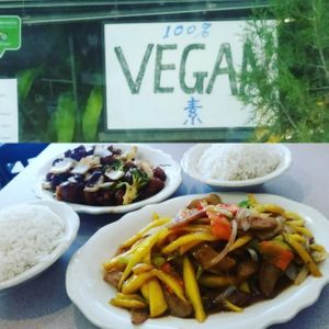 Mango "chicken" and orange "chicken". So so tasty.  at Asian Delights Cafe in Plano