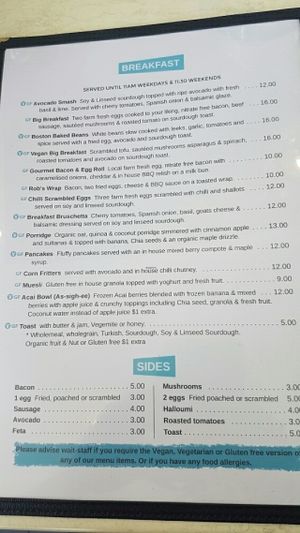 Menu Jan 2017 at In Season Wholefood Cafe in Dural