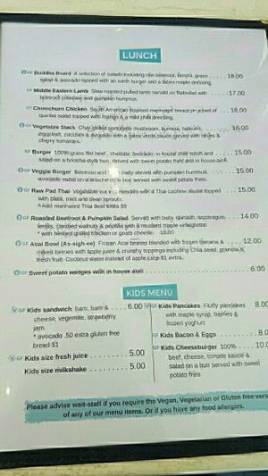 Menu Jan 2017 at In Season Wholefood Cafe in Dural