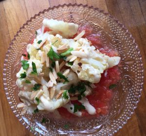 tapa de coliflor y tomate  at La Hummuseria in Madrid