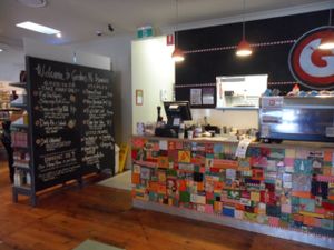 Cafe serving area at Goodness Me Organics in Adamstown