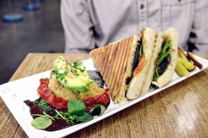 Grilled Veggie Sandwich and Stuffed Red Pepper
 at Eclipse Chocolate in San Diego