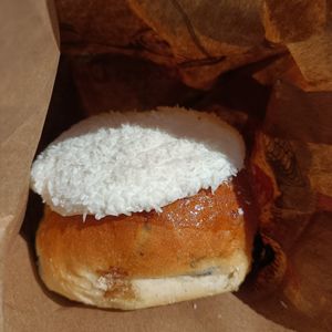 iced fruit bun at Bakers Delight in Kilsyth
