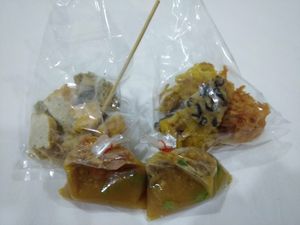 Fried stuff with peanut/chili sauce at Grand Night Market Vegetarian Stall in Hua Hin