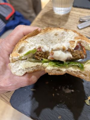 Seitan burger  at Crispy Organic Market and Take Away - Via F Crispi in Rome