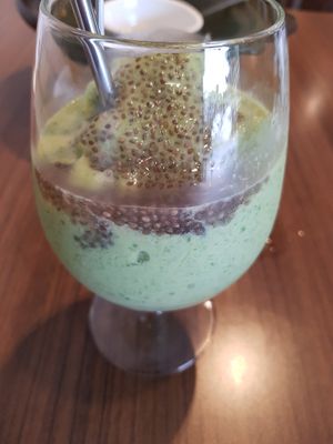 Pineapple spinach chia smoothie. at Newstart Health Kitchen in Cheras