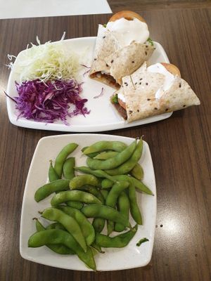 Walnut oats patty wrap. Emdame beans. at Newstart Health Kitchen in Cheras