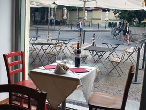 Table front window at Mezzaluna in Turin