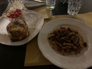 The Mussaka on left and tempa on right  at Mezzaluna in Turin