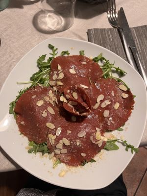 Antipasto: carpaccio di veg-bresaola  at Mezzaluna in Turin