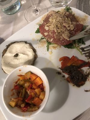 Antipasto piemontese. Il peperone con la bagna caoda (di alghe), pazzesco. Tutto molto buono!!  at Mezzaluna in Turin