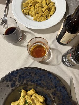 Ravioli del plin e carbonara veg  at Mezzaluna in Turin