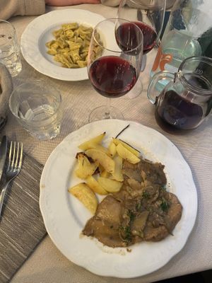 Scaloppine ai carciofi & Agnolotti del Plin  at Mezzaluna in Turin