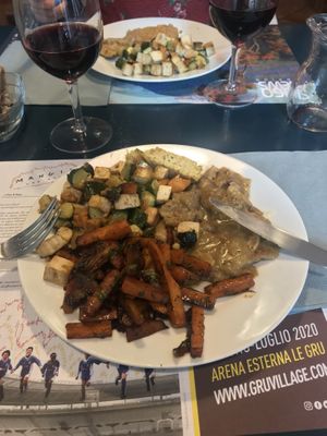 Seitan, tofu and sweet potato at Mezzaluna in Turin