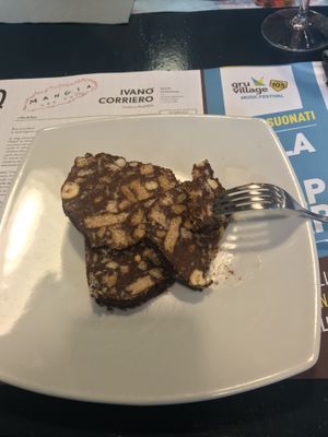 Chocolate ‘salami' at Mezzaluna in Turin