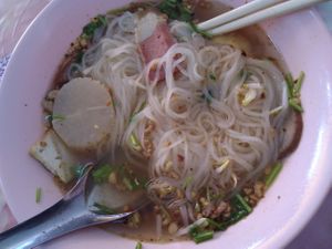 Thai noodles soup, aroi mak mak!!!! at Muay and Joom Vegetarian in Hua Hin