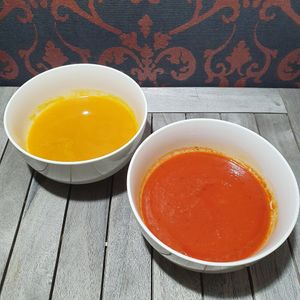Carrot and tomato soup (take away) at Verthé in Diksmuide