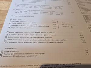 menu: one vegan salad (and option to have toast with vegetable extras) at Books & Brunch in Bruges