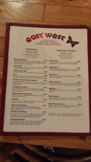 Vegetarian Menu Section at East West Cafe in Santa Rosa