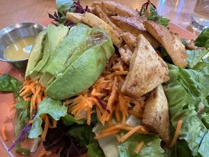 Tostada Delight with tofu   at East West Cafe in Santa Rosa