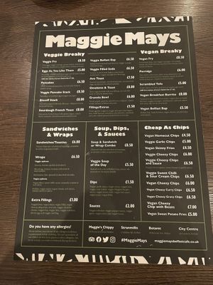Menu  at Maggie Mays in Belfast