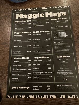 Menu  at Maggie Mays in Belfast