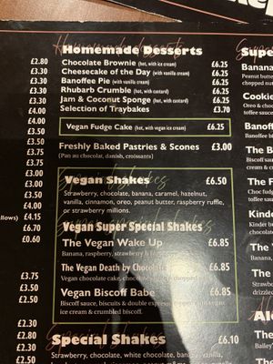 dessert and shake menu  at Maggie Mays in Belfast