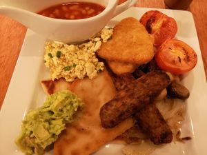 Absolutely beautiful vegan breakfast. Scrambled tofu of the gods, really delicious and soft. Friendly atmosphere, very reasonable prices. Can't recommend enough. at Maggie Mays in Belfast