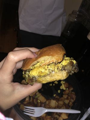 Vegan scrapple breakfast sandwich at Front Street Cafe in Philadelphia