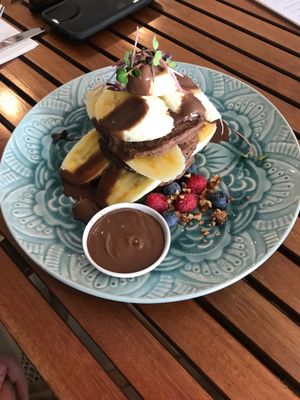 Cacao, vanilla & buckwheat pancakes at Betty's Bohemian Beach Cafe in Port Douglas