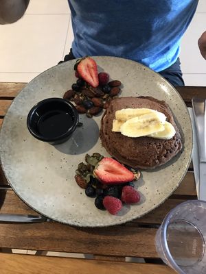 Vegan buckwheat pancakes  at Betty's Bohemian Beach Cafe in Port Douglas