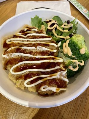 “Chicken” katsu with rice  at Chi Ran Vegetarian Bar in Broadbeach